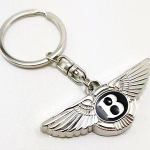 Brand New  Metal Chrome Car Logo Bentley Keychain Black B Key Ring 1 PCS